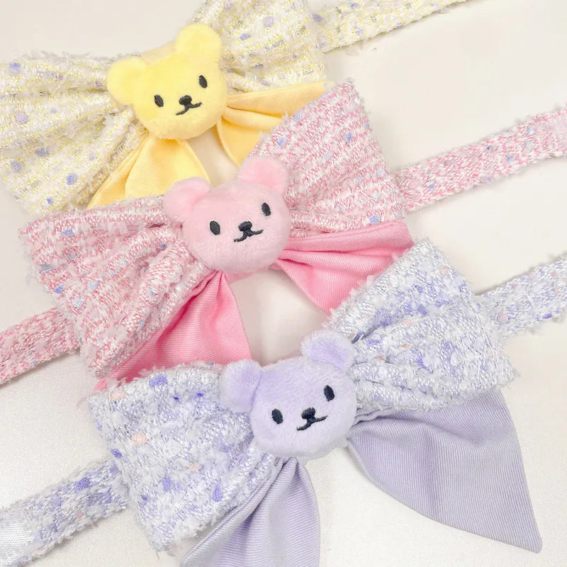 Macaron Teddy Bear Tweed Bow