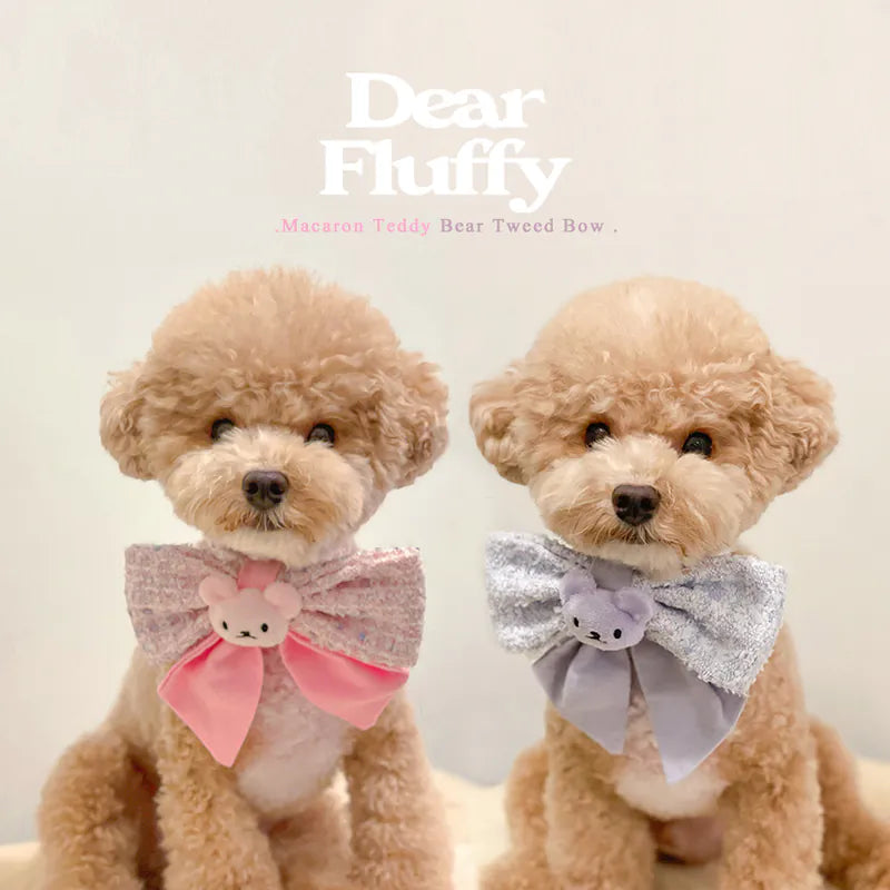 Macaron Teddy Bear Tweed Bow
