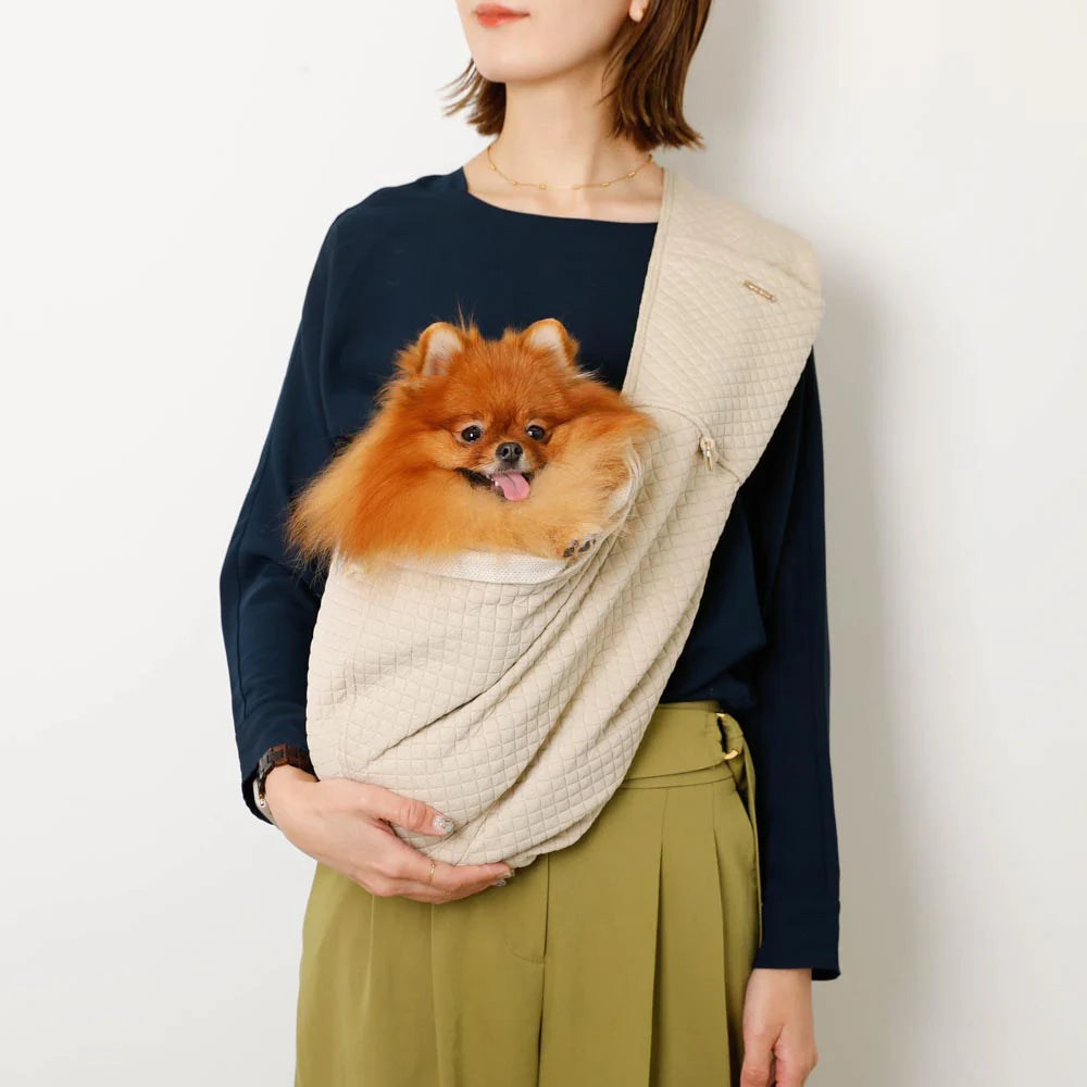 Graph Check Dog Sling with Mesh (Adjustable Size, Name Embroidery Available)