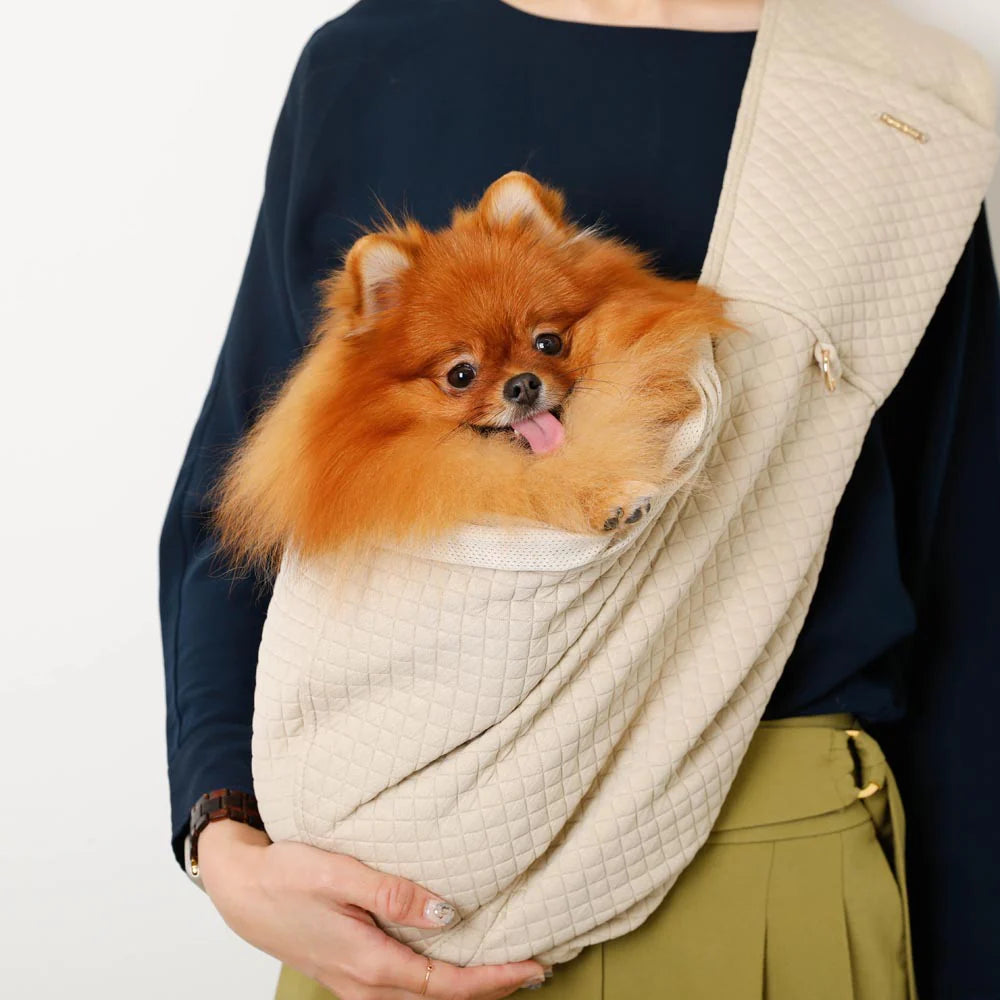Graph Check Dog Sling with Mesh (Adjustable Size, Name Embroidery Available)
